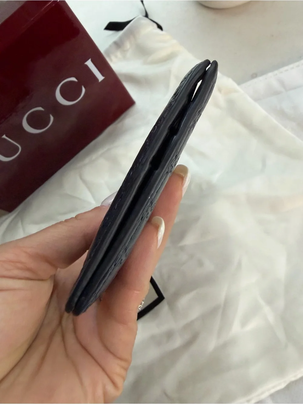 Authentic Gucci Microguccissima Leather Bifold Wallet Navy Blue